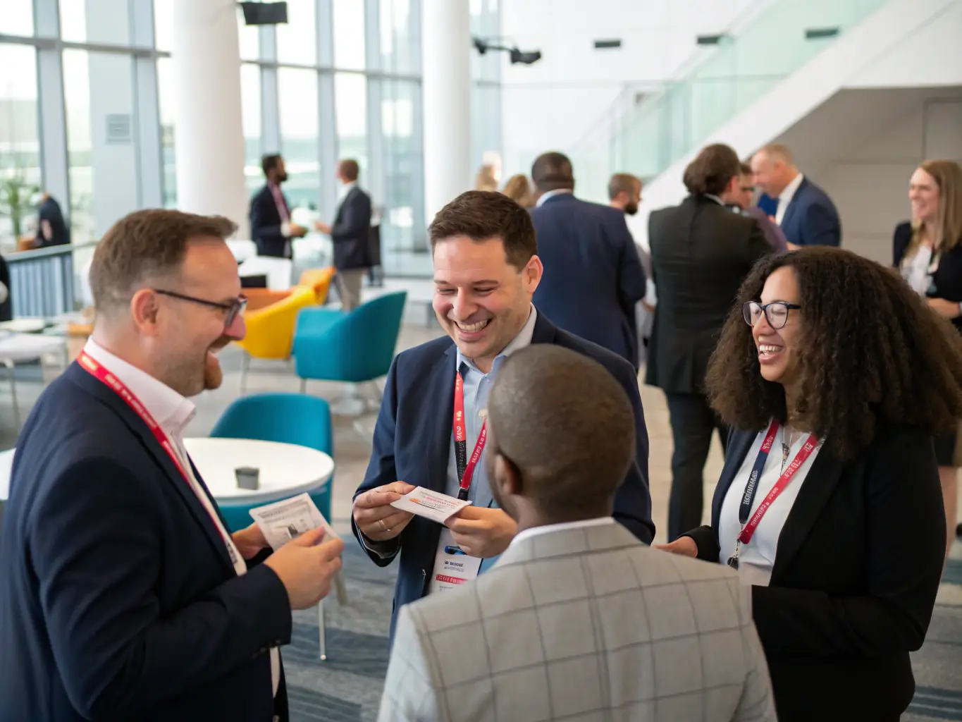 A photograph of attendees networking during a coffee break at a fintech conference in Cape Town, South Africa.
